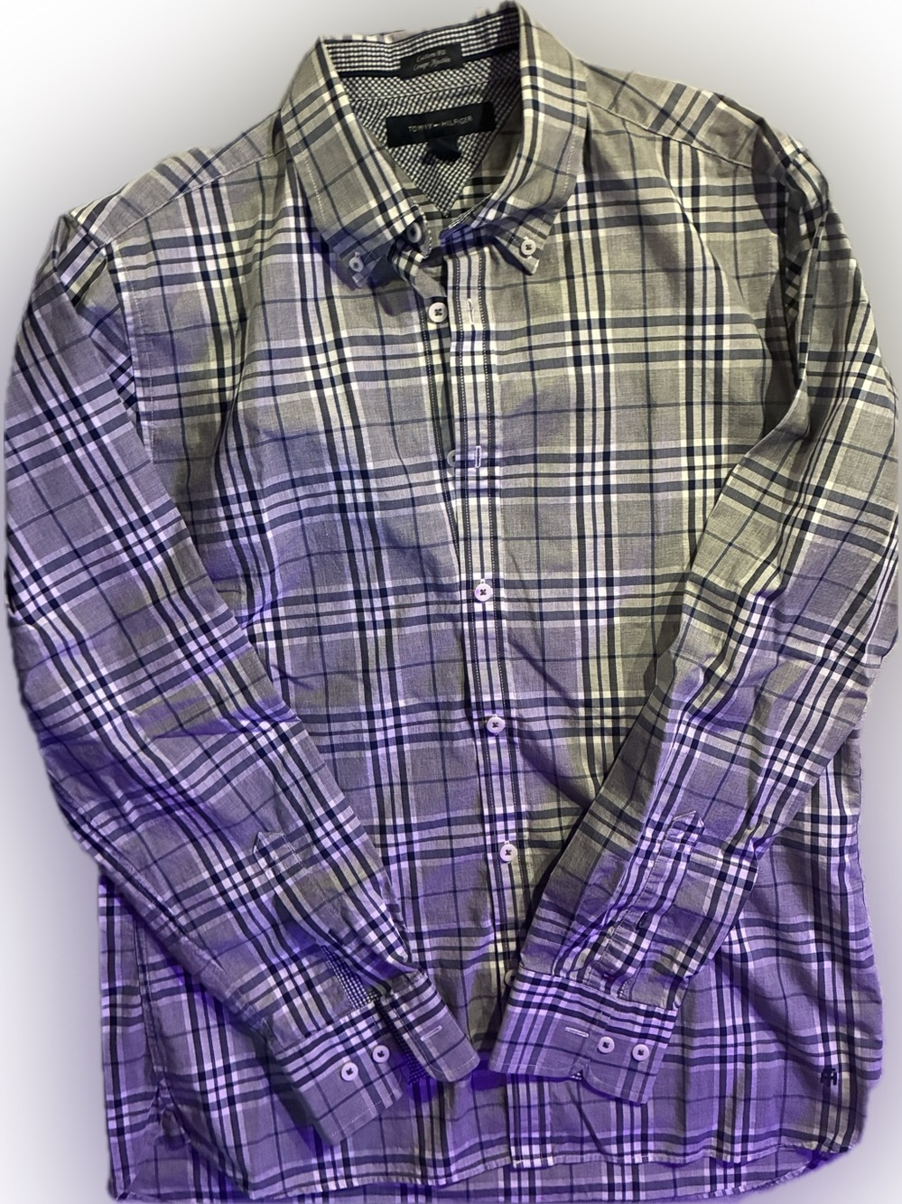 Tommy Hilfiger Gray and Black Plaid Button-Down Shirt